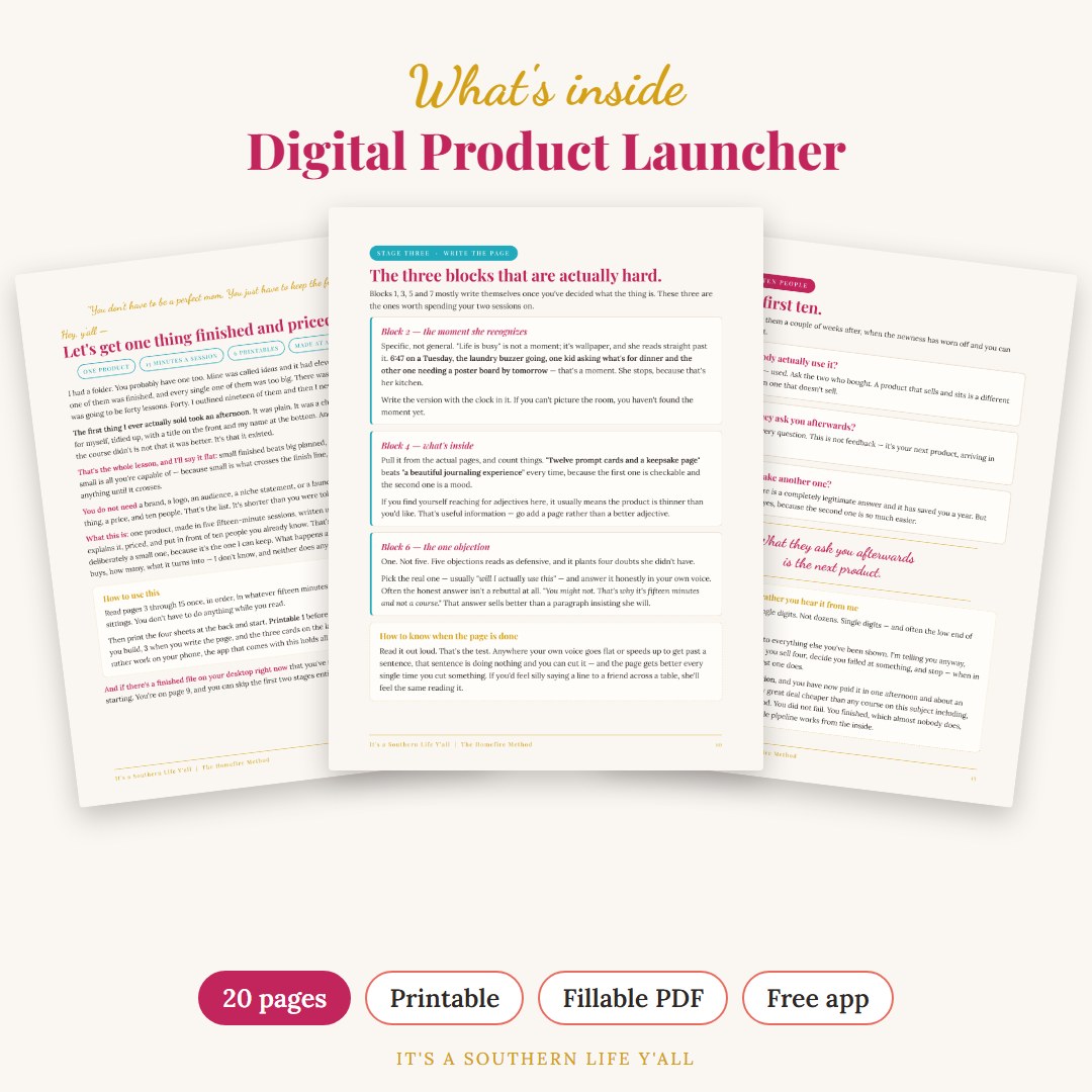 What's inside Digital Product Launcher: Make + Sell Your First Printable (Printable + App) - sample pages