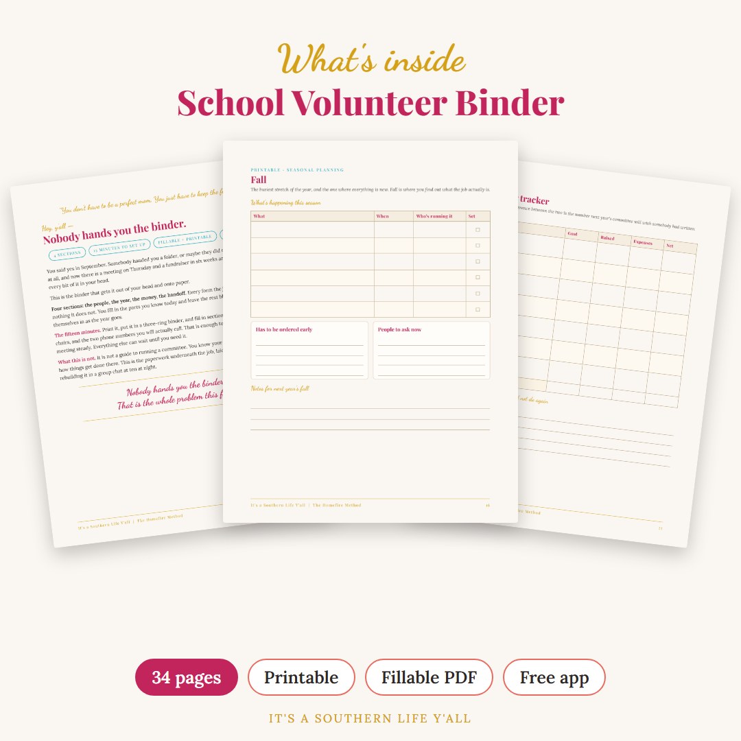 What's inside School Volunteer Binder: Room Parent + PTA Planner (34 pages, Fillable) - sample pages