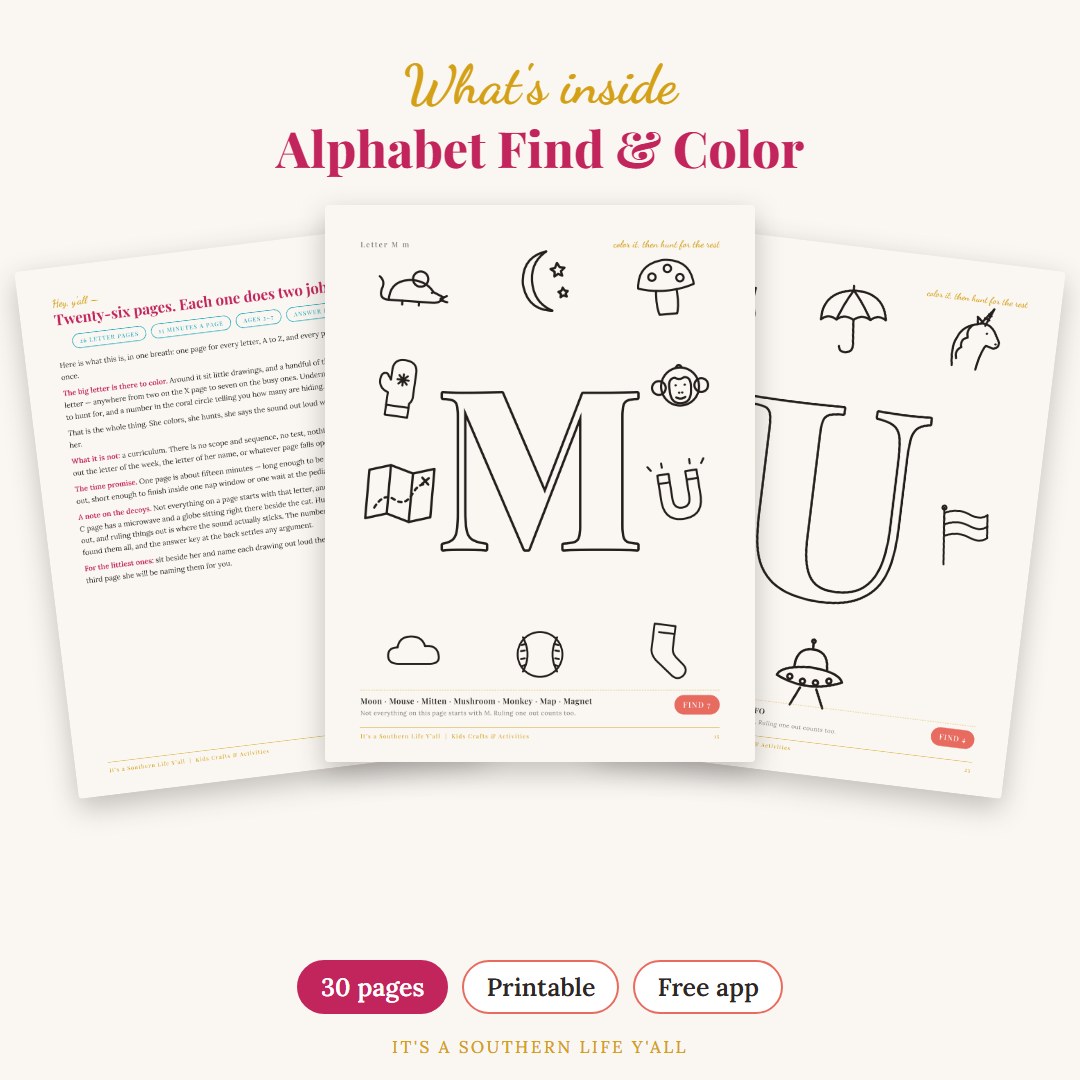 What's inside Alphabet Find & Color: 26 Letter Hunt Coloring Pages for Kids - sample pages