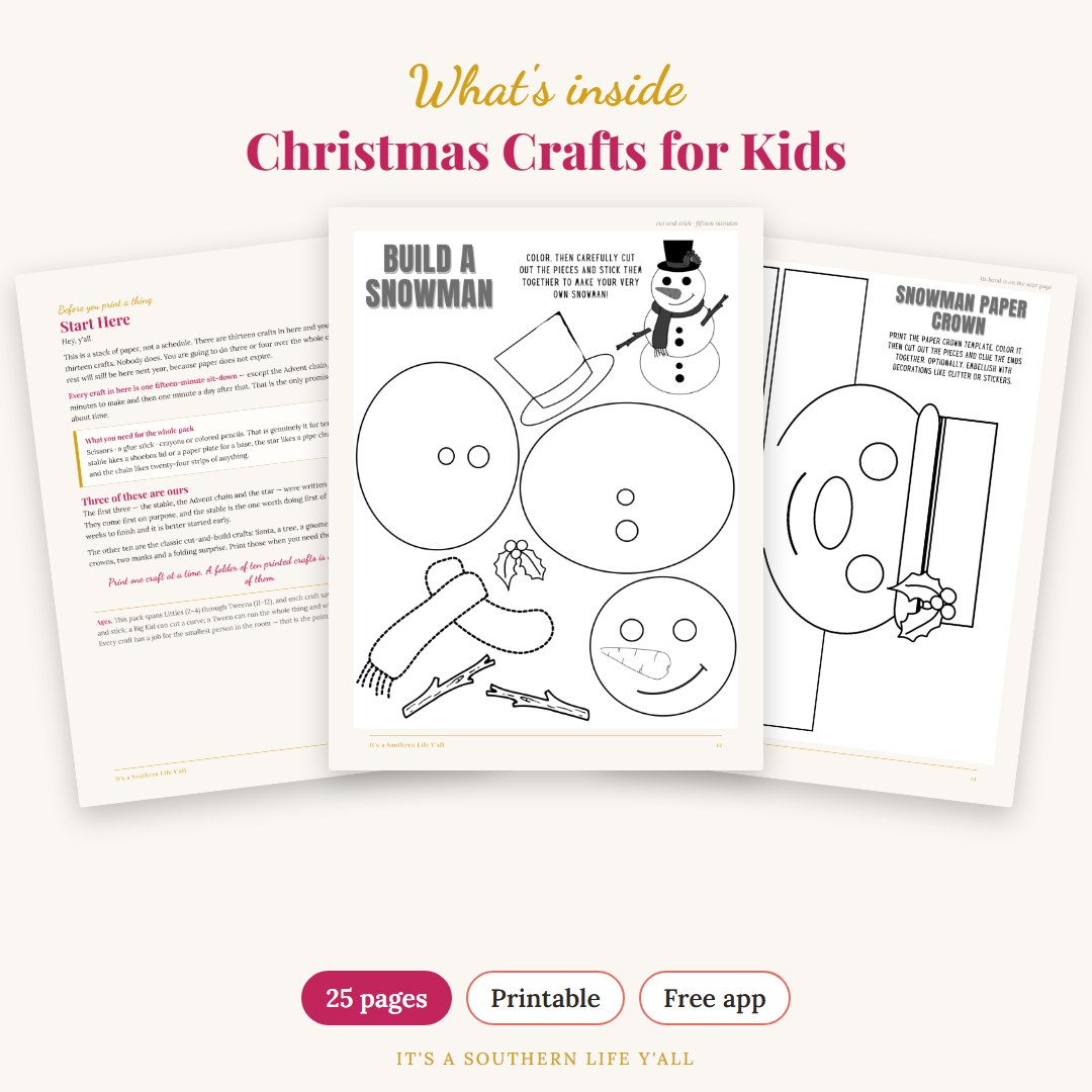 What's inside Christmas Crafts for Kids: 13 Printable Crafts + a 24-Day Advent Chain (Printable + App) - sample pages
