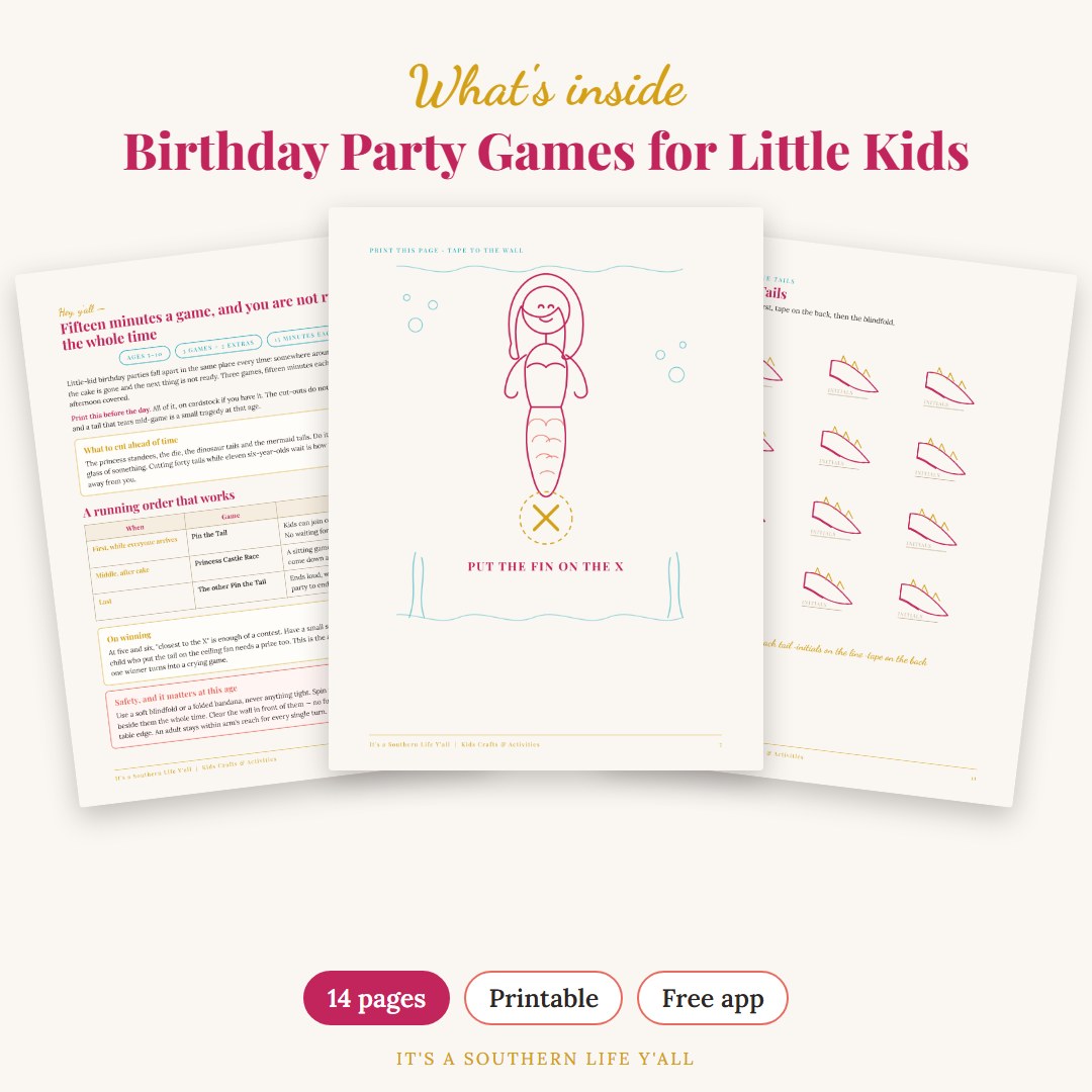 What's inside Birthday Party Games for Little Kids: 3 Printable Games + Free App (Ages 5–10) - sample pages