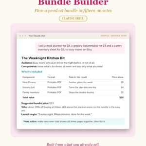 Bundle Builder cover showing a sample chat that turns three printables into one bundle