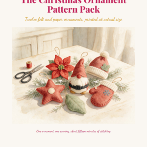 The Christmas Ornament Pattern Pack, a 16-page printable of twelve felt and paper ornament patterns from It's a Southern Life Y'all