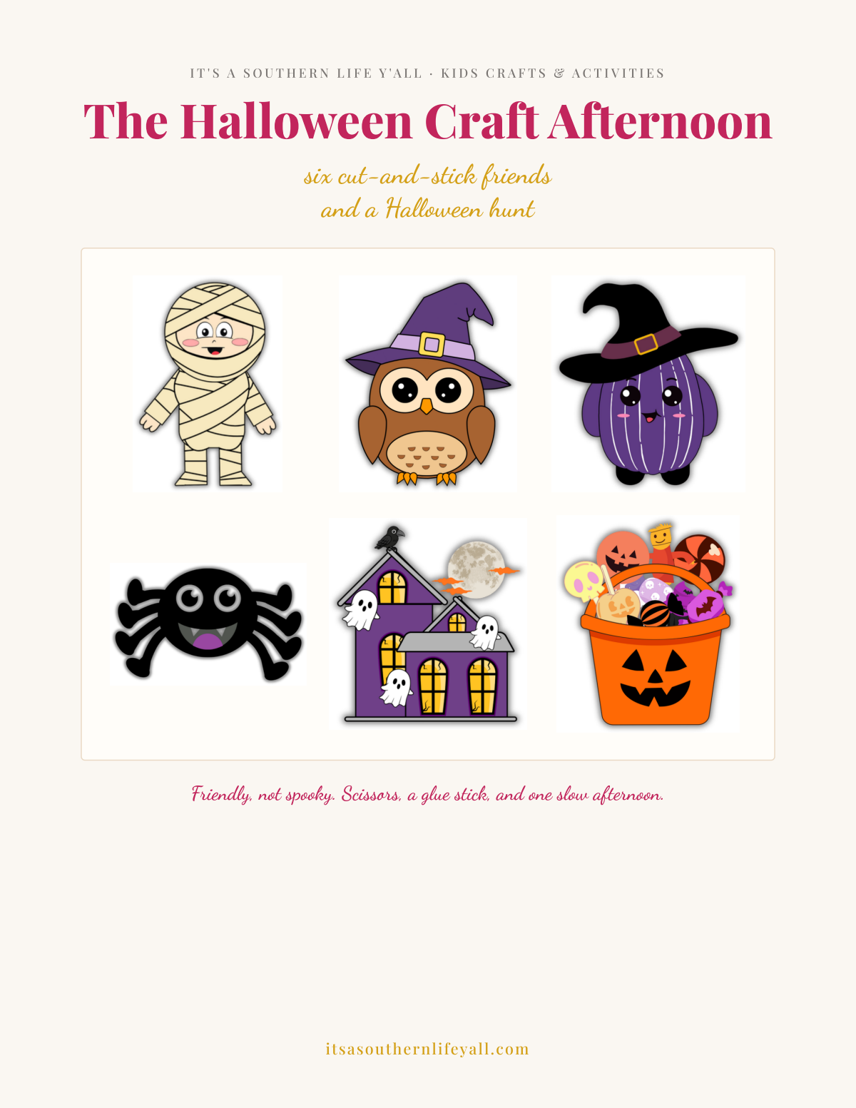 The Halloween Craft Afternoon, a 33-page printable kids craft pack from The Homefire Method