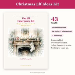 Christmas Elf Ideas Kit cover with page count, instant download and app badges